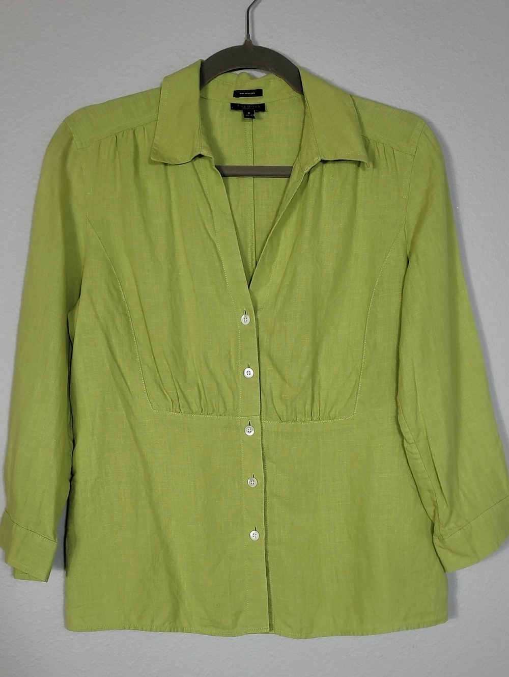 Talbots Pure Irish Linen Button Up Shirt Size 8 Light Green Coastal Grandma S/M